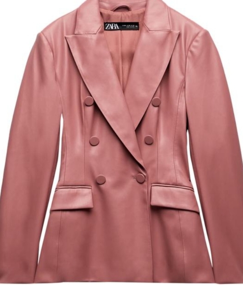 Zara faux leather double breasted blazer Sz-L - Picture 4 of 7